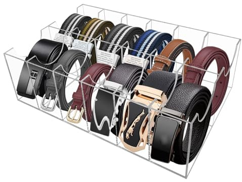 YEXEXINM Gürtel Aufbewahrung, 12 Fächer Gürtelhalter für Herren, Acryl Gürtel Organizer Transparente Gürtel-Vitrine für Damen & Herren für Accessoires Krawatte Uhren