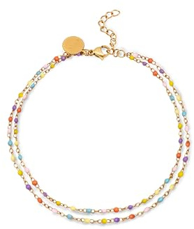 SINGULARU - Tobillera Doble Dots Colors Enamel. Acero con Acabado en Baño Oro de 18Kt y con Esmalte de Colores. Joyas para Mujer