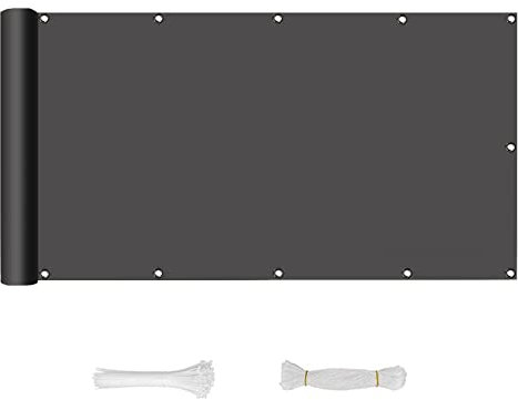 Balkonsichtschutz 100x600cm Wetterfest Sichtschutz Zaunblende Dunkelgrau inkl. Kabelbinder und Seil