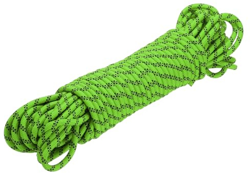 sourcing map Polypropylene Rope Diamond Braid Nylon Cord 3/8 98ft/30m High Strength for Indoor Outdoor Camping Boating Clothes Line - 9mm,Green/Black