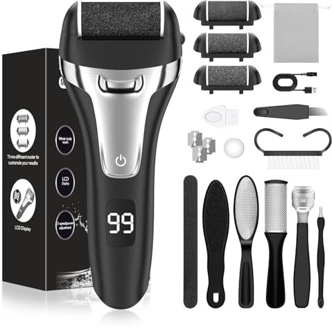 Hornhautentferner Elektrisch - Hornhaut Entfernen Fuß - Fusspflege Set Professionell mit 3 Ersatzrollen 2 Gear Hornhautentferner Pediküre Hornhautfeile Callus Remover für Fußpflege (Schwarz)