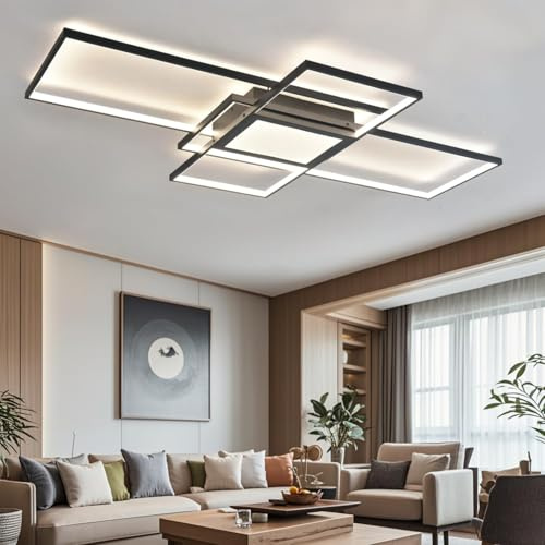 ANZHUANG Deckenlampe LED 120cm Dimmbar mit Fernbedienung Moderne Flache Deckenleuchte für Wohnzimmer & Schlafzimmer, Schwarz (80X60X9cm)