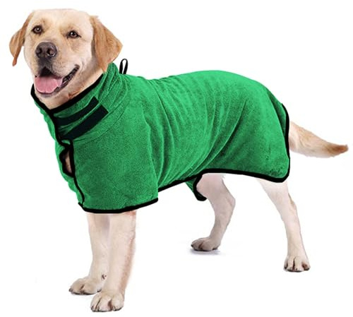 Hixingo 2024 Hundebademantel für Kleine Große Mittelgroße Hunde, Extra Saugfähig Hunde Bademantel Mikrofaser mit Klettverschluss Und Verstellbarem Gummizug (L,Grün)