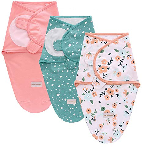3 Pack Pucksack Baby 0-3 3-6 Monate Baby Decke Pucktuch Babyschlafsack Neugeborene Swaddle Decke aus 100% Bio-Baumwolle (Pinke Blume, S)