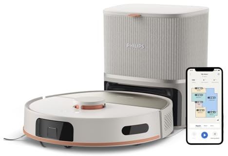 Philips HomeRun Serie 5000 – robot aspira e lava, 10.000 Pa, doppi moci rotanti, auto-svuotamento (S-bag®), navigazione laser, app HomeRun, beige seta (XU5100/20)