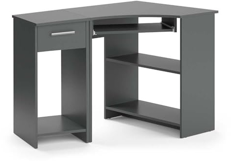 Vicco Eckschreibtisch Odin, Anthrazit, 83 x 76 cm | Set mit PC-Schrank, mit ausziehbarer Tastaturablage und offenem Gerätefach