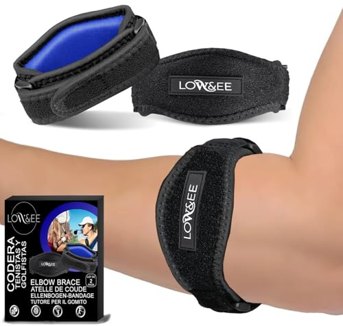 LOW&EE® Codera Epicondilitis Hombre - Mujer 2 Uds, Coderas Epicondilitis, Cinta de Codo Tenista, Coderas de Golfista Ajustable y Antideslizante, Muñequera Tendinitis, Levantamiento de Pesas