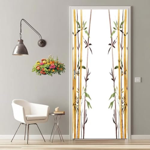 Türfolie Selbstklebend 3D Türaufkleber Bambus Pflanze Türtapete Selbstklebend Türposter 77X200 cm Türverkleidung Türtattoo Poster Abnehmbar Fototapete für Wohnzimmer Schlafzimmer Küche Bad -MT1730