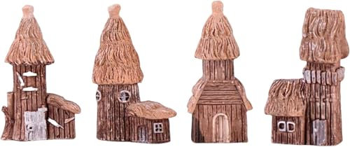 Haohaiblooms Lot de 4 cabanes miniatures dans l'arbre – Décoration de jardin féérique vintage, décorations de maison pour micro paysage, décoration d'intérieur, accessoires pour fournitures de jardin