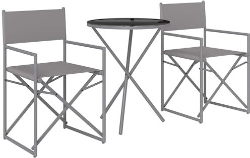 Outsunny Gartenmöbel-Set, 3-teilig, Balkonmöbel-Set mit 2 Klappstühlen, Tisch mit Tischplatte aus gehärtetem Glas und Stahlgestell für Terrasse, Terrasse, Außenbereich, Dunkelgrau