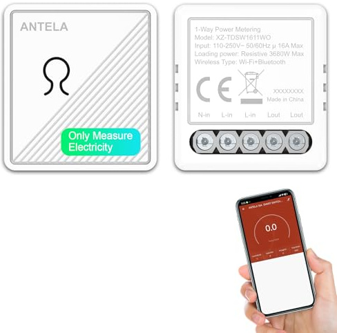 ANTELA Relais Interrupteur Connectée WiFi et Bluetooth 16A 1Canal, Avec surveillance de l'énergie uniquement, Smart Life APP, 2PC