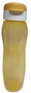Tupperware Bouteille to Go Eco 1000 ml avec couvercle rabattable EcoEasy pour eau gazeuse Aqua Slim Aquaslim XL 1 litre (jaune blanc)