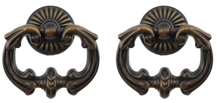 Tighall 2Pcs Vintage Antique Bronze Cabinet Pulls French Provincial Single Hole Pull Ring Handles for Drawer Dresser Wardrobe Cupboard (2 Length, 2Pcs)