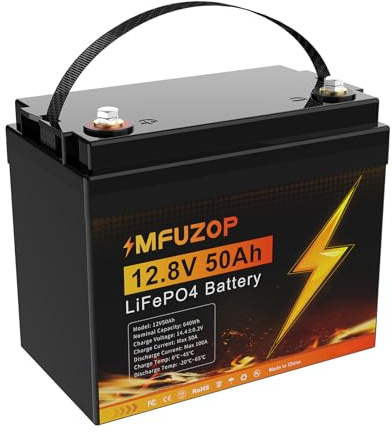 MFUZOP Batería LiFePO4 12V 50Ah, 50A BMS, Potencia Máxima 640W, 15000 Ciclos Profundos, Batería de Litio para Caravana, Autocaravana, Marina, Sistema Solar, Ecosonda