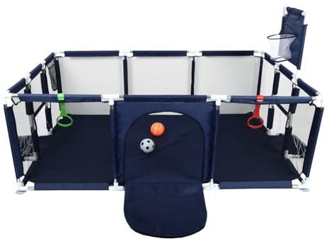 OHMG 180 x 120 cm, parque infantil, parque infantil, gran parque de bebidas, con barreras, parque de bebé de tela Oxford, parque de juegos de bebé para apartamento, baloncesto rack, 2 bolas, 2 anillos