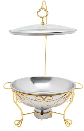 6L Runder Chafing Dish, Edelstahl Speisenwärmer Standfuß, Speisen Warmhaltebehälter, für Buffets, Partys, Restaurants, Buffet Wärmebehälter, für Häuser, Küchen,Hotels