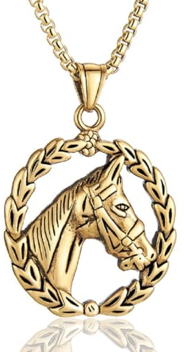 Círculo de cabeza de caballo colgante para hombres punk caballo hueco collar vintage guerrero celta animal joyería para hombre, Groß, Acero inoxidable, No es una piedra preciosa