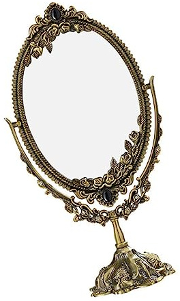 EPIGEIST Vintage Desktop Makeup Spiegel Retro Stil Doppelseitig Antik Metall Kosmetikspiegel Stehend Hohe Definition Elegant für Damen Schminktisch