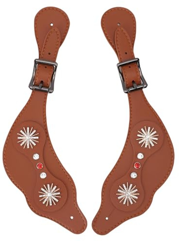 Tissting Western Sporenriemen Mit Strass, Verstellbare Reitsporen Aus PU Leder Für Reiter - Vintage Design & Robuste Passform (Braun)