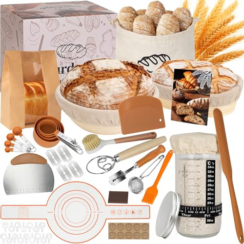 Sourdough Starter Kit Bread Proofing Basket & Baking Tools | Sourdough Bread Making Supplies, Proofing Basket, Gifts for Bakers Women Mom