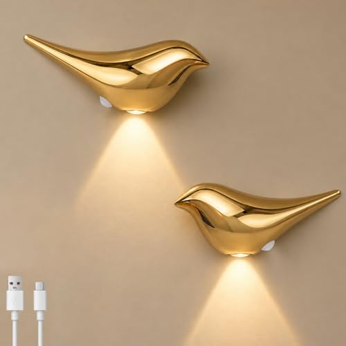 SERBASIC 2-Pack Motion Sensor Night Light Indoor,Rechargeable Wireless LED Wall Lights,Magnetic Bird Wall Lamp Sconce,Warm Glow Battery Operated Lights for Bedroom,Kids Nursery,Stairs,Landing