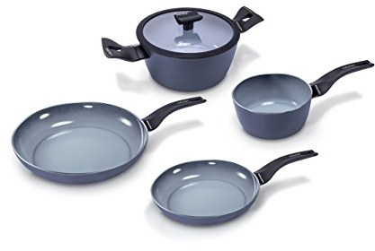 Moneta Aria Finegres Batteria 5 Pezzi, Alluminio, Grigio, anche per induzione, Made in Italy