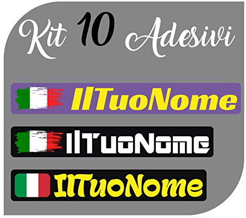 CrisPhy Set di x10 Adesivi in Vinile con Il Tuo Nome con la Bandiera dell'Italia – Bici, Casco, Racchetta da Paddle, Skateboard, Auto, Moto, ECC (Font Pack 1)