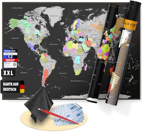 FlYHIGH XXL Weltkarte zum Rubbeln auf Deutsch I 80x57cm I Poster zum aufkratzern I Scratch off Map I Landkarte zum Rubbeln I Karte zum Freirubbeln I Rubbelweltkarte I Welt-Karte zum Freikratzen