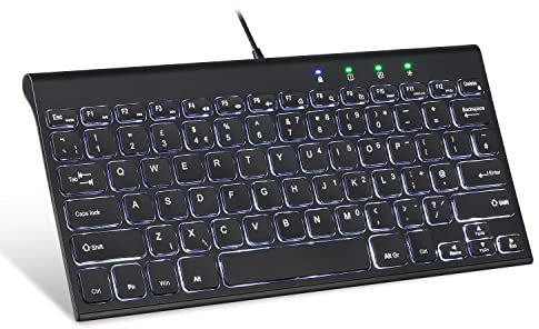 Perixx PERIBOARD-429 UK Wired Mini Backlit Keyboard, Thin and Silent Scissor Keys, White Backlight, UK QWERTY