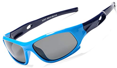 Hycredi Rubber Polarized Sunglasses for Kids TR90 Unbreakable Sport Shade Children Boys Girls Age 3-12 Years (Dark Blue/Grey)