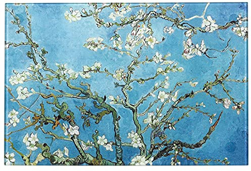 Menesia, tagliere in vetro temperato per cucina, design Van Gogh, con piccoli taglieri resistenti al calore, lavabile in lavastoviglie (piccolo 20,3 x 30,5 cm)