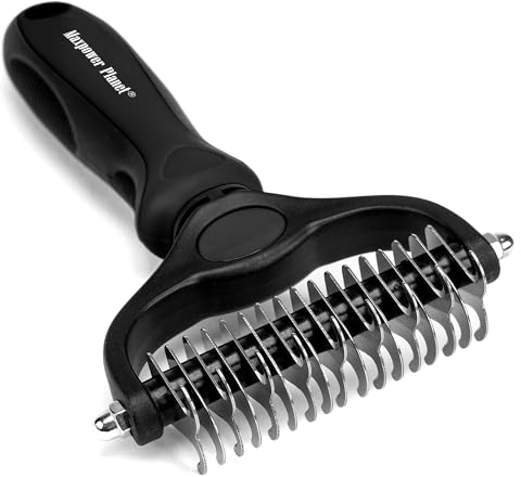 MaxPower Planet Hund- und Katzenbürste - Sanfte Unterwollbürste für Langhaar-Tiere - Doppelseitiger Hundekamm & Katzenkamm in Schwarz