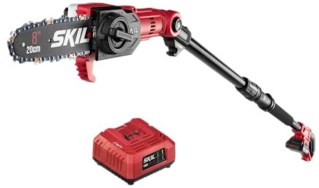 SKIL PS4563B-10 PWR CORE 20 8 20V Pole Saw Kit, Includes with 2.0Ah Lithium Battery and Charger, Red