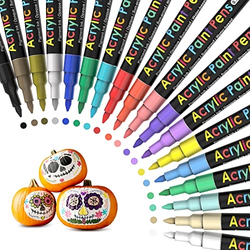 APOGO Acrylstifte für Steine Wasserfest Steine zum Bemalen, 18 Farben 0.7mm Acrylstifte Set, Acrylic Marker Stifte für Holz, Glas, Tassen, Kerzen, Keramik, Kürbis, Leinwand