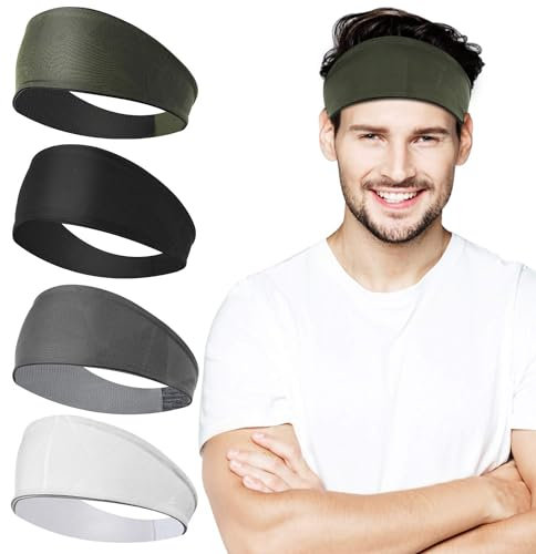 Sport Stirnband für Damen und Herren, Feuchtigkeitsableitendes Schweißband, Schweißband Anti Rutsch für Jogging, Laufen, Yoga, Wandern, Fahrrad und Motorrad Fahren (4 Stück)