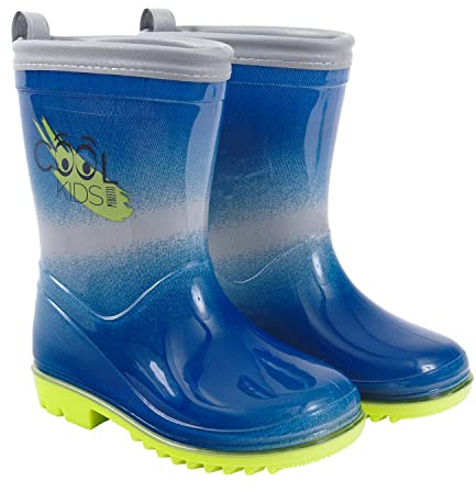 Calzado de Agua Niños Azul Degradado y Verde - Botas Impermeables para Infantes 5 Tallas - Botitas Niño Lluvia PVC Borde Reflectante y Suela Verde Antideslizante Flexible (Azul y Verde, numeric_26)