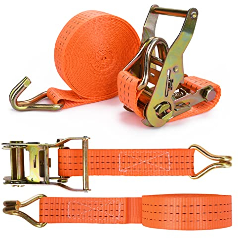 JAMITE 2 x 2000 kg Cinghia Di Tensione,Cinghie di Fissaggio con Cricchetto,Lunghezza 5.5 m,Larghezza 40 mm,Cinghie a Cricchetto con Gancio per il Fissaggio del Carico e il Trasporto di Merci