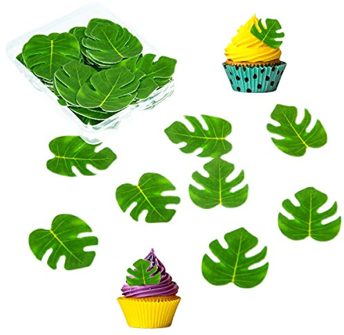 Lot de 96 décorations gâteau en forme feuille de tortue tropicale en forme feuille palmier, décorations gâteau forme feuille, décorations cupcakes thème fête d'été tropicale, mariage, anniversaire