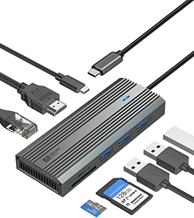 Hub USB C, Adaptador de 8 Puertos USB C con 4 K 60 Hz HDMI, Entrega de energía de 100 W, 3 USB-A 3.0, Lector de Tarjetas SD/TF, 1000 M Gigabit Ethernet RJ45, hub USB para MacBook Pro/Air
