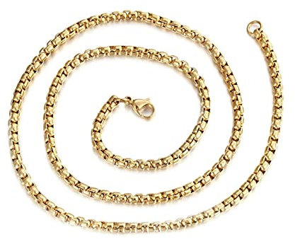 KnSam Edelstahl Erbskette 60 cm, Halskette Herren Ohne Anhänger Gold Edelstahlketten Breit 4MM Hip Hop Freundschaftskette