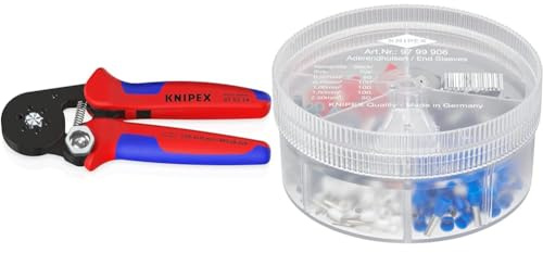 Knipex Selbsteinstellende Crimpzange für Aderendhülsen mit Seiteneinführung brüniert, mit Mehrkomponenten-Hüllen 180 mm 97 53 14 & Sortimentsboxen mit isolierten Aderendhülsen 97 99 906
