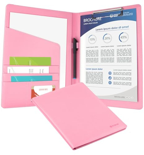 Carpeta portapapeles de cuero para almacenamiento de currículum – GES portapapeles carpeta A4 para negocios, escuela, oficina, conferencias (rosa)
