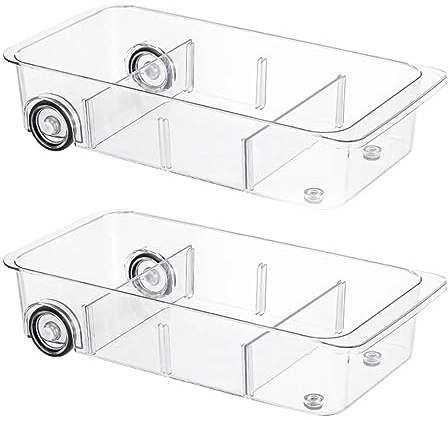 Attelite RollOut Refrigerator Drawer Organizer and Storage Clear Design with Dividers, Fridge Organizer on Wheels, Upgrade Thick Plastic Pantry Storage Bins, Kitchen Organization 2 Set
