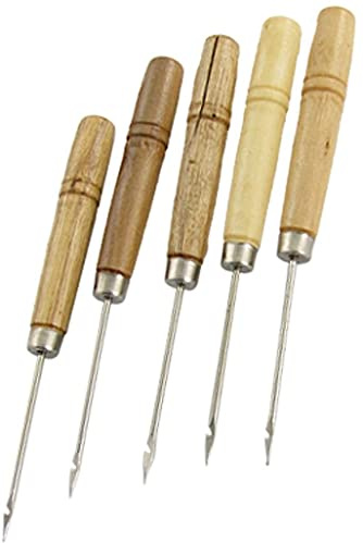 XYWHPGV Wooden Handle Metal Curved Needle Sewing Awl 5 Pcs(e36ab 3d205 79d56 c3836 26d56 de735