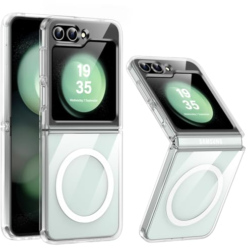 [NO.1 Magnetisch]für Samsung Galaxy Z Flip 5 Hülle mit MagSafe [Transparent Anti-Gelb][Militärschutz Stoßfest][Durchsichtig Hardcase] mit Weich Silikon Bumper für Samsung Z Flip 5 Case Dünn 6.7'',Klar
