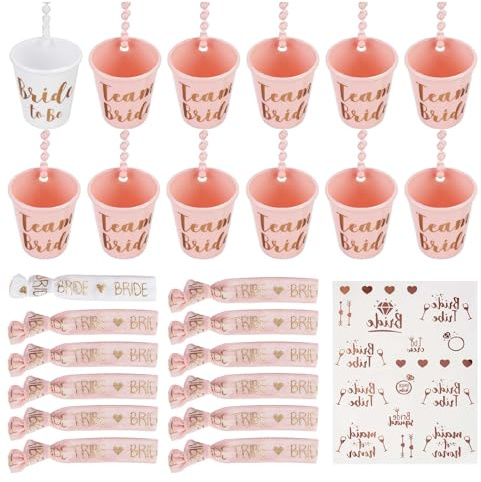 Junggesellinnenabschied-Zubehör, Schnapsgläser, Halskette und Brautstamm, Armband-Set, Party-Dekoration für Hochzeit, Brautparty, Junggesellinnenabschied (25 Stück)