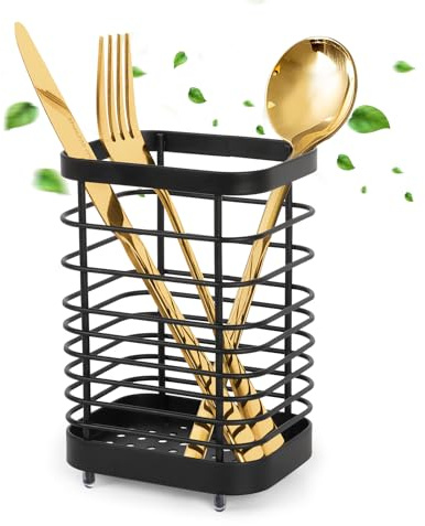 MinicocoUtensil Holder Stainless Steel Kitchen Cutlery Holder, Utensil Organizer for Knife Fork Spoon Chopsticks Storage (Black), HQ0134 CUTLERY RACK