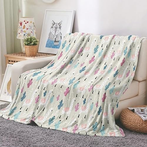EHOMERY Kuscheldecke Für Zwei Personen Flanell Fleecedecke XXL Große Kuscheldecke Decken Zum Selbst Gestalten Kaktus Alpaka Nickerchen-Decken 100x70cm