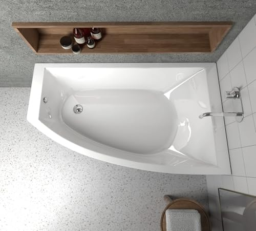ECOLAM Baignoire d'angle Hela 150x90 cm droite | Supports en polystyrène | Vidange automatique Alcaplast | Pieds et silicone