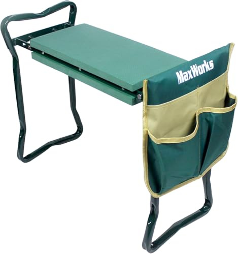 MaxWorks 50921 Klappbarer Garten-Kniehocker mit 20,3 cm breitem Kniepolster, mit 1 Werkzeugtasche für Pflanzen und Gartenarbeit
